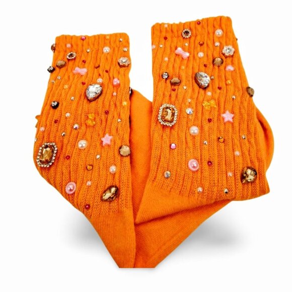 Bold & Bright Yellow Rhinestone Crystal Charm Slouch Junk Socks" Freddie" YS1506 - Picture 1 of 4